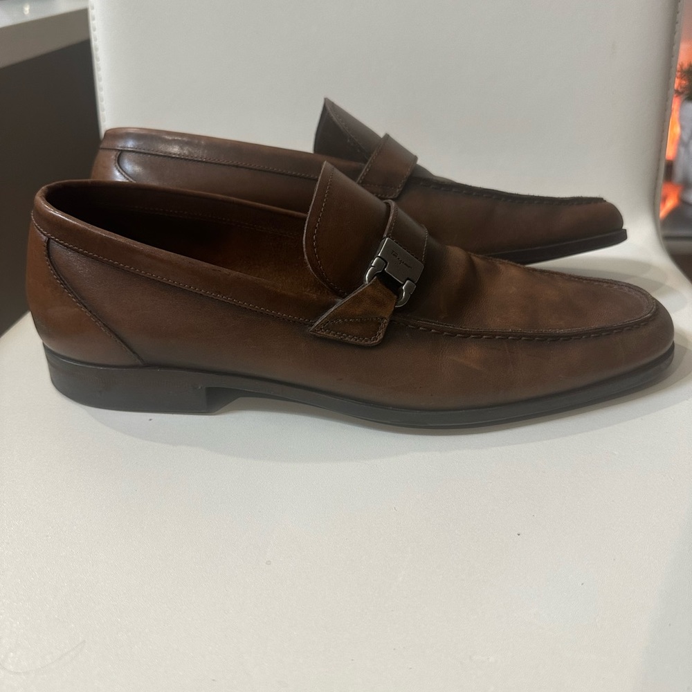 Men’s Size 10 Brown Leather Ferragamo Slip Ons